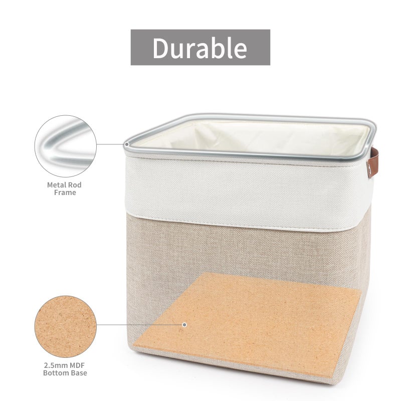 Bagnizer 13x13 Cube Storage Bins, Collapsible Fabric Storage Box, 4 Pack Closet Baskets with Handles for Organizing, Shelf, Toys, Clothes, Home, Office, Nursery (Beige&White) - Image 4