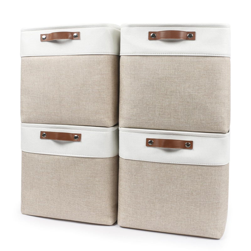 Bagnizer 13x13 Cube Storage Bins, Collapsible Fabric Storage Box, 4 Pack Closet Baskets with Handles for Organizing, Shelf, Toys, Clothes, Home, Office, Nursery (Beige&White) - Image 1