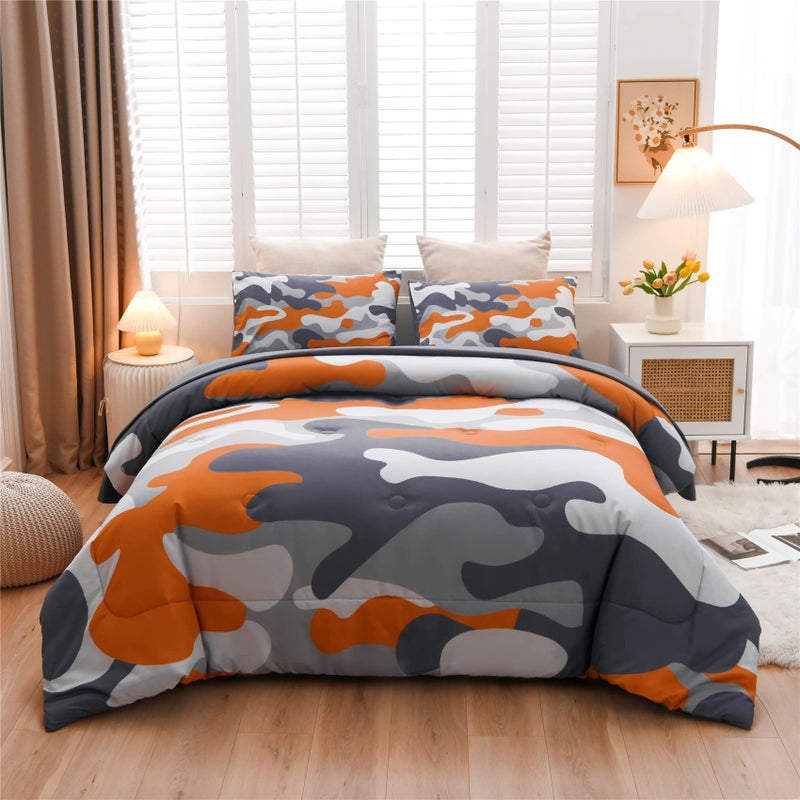 Meeting Story Meeting Story Kids Camo Bedding Set Army Camouflage Bedding Twin Comforter Set for Boys Girls Teens Bedroom Decoration Orange Twin 5Pcs 