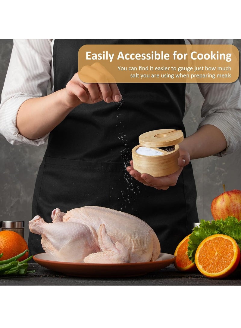 Relex 2 Compartment Salt Box with Lid and Spoon, Bamboo Salt Cellar with Swivel Lid, Salt and Pepper Bowls for Salt & Spices, Dual 6 oz Salt Container - Image 4