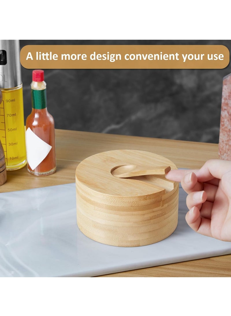 Relex 2 Compartment Salt Box with Lid and Spoon, Bamboo Salt Cellar with Swivel Lid, Salt and Pepper Bowls for Salt & Spices, Dual 6 oz Salt Container - Image 2