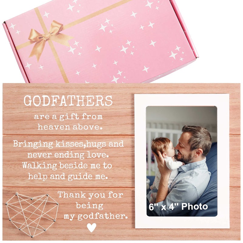 Sioial Godfather Photo Frame Keepsake  1181 W x 787 H Holds 4 x 6 Photo  Pink Heart Pattern  Rustic Wood Frame  Fathers Day Gift for Godfather