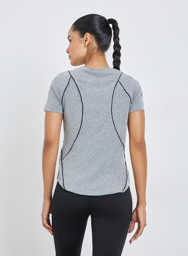 Styli Active Grey Melange Contrast Seam Detail Top - Image 4
