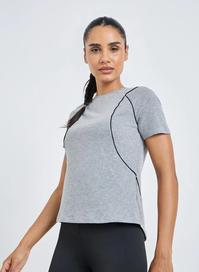 Styli Active Grey Melange Contrast Seam Detail Top
