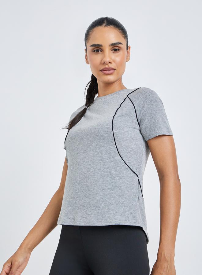 Styli Active Grey Melange Contrast Seam Detail Top - Image 1