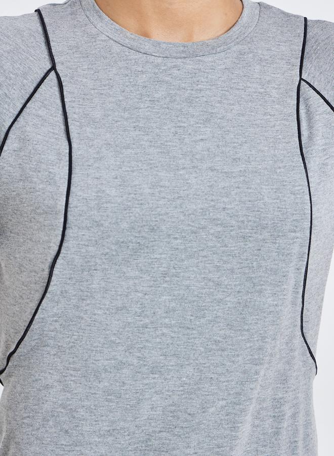Styli Active Grey Melange Contrast Seam Detail Top - Image 3