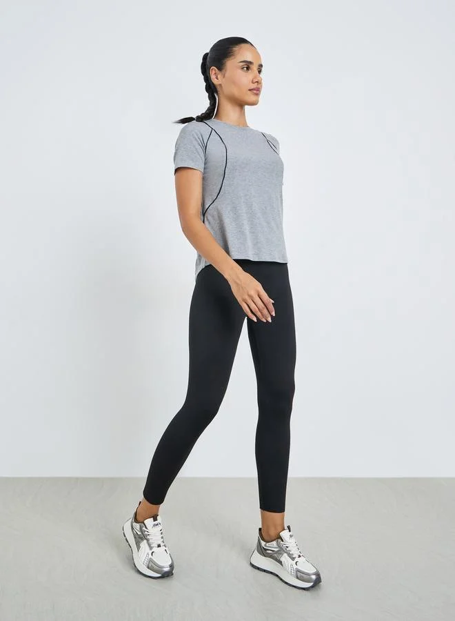 Styli Active Grey Melange Contrast Seam Detail Top
