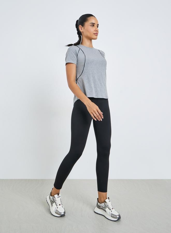 Styli Active Grey Melange Contrast Seam Detail Top - Image 2