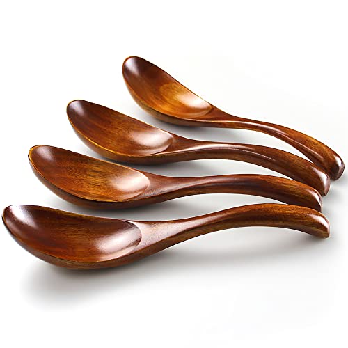 AOOSY Soup Spoons, Wooden Spoons, 4 Pieces Japanese Style LightWeight Table Spoon Kitchen Utensil for Adults - Image 1