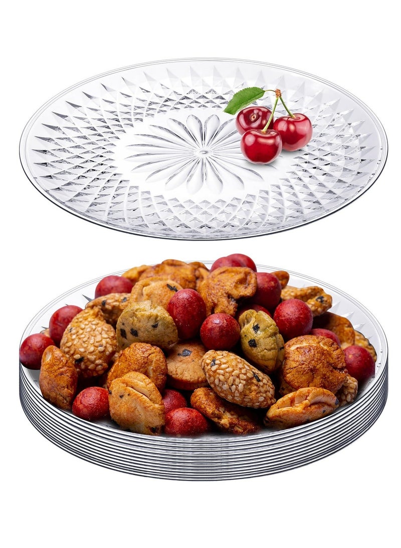 10 Pcs Round Serving Platter, Reusable Acrylic Crystal Flan Plate Plastic Tray Clear Round Serving Tray for Food Cake Cookie Fruits Birthday Wedding Party (10 Inch) - Image 1