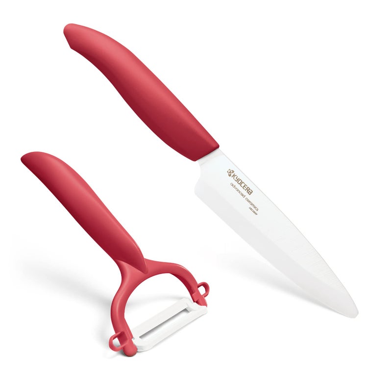 Kyocera Ceramic Knife and Peeler, 4.5", Red - Image 1