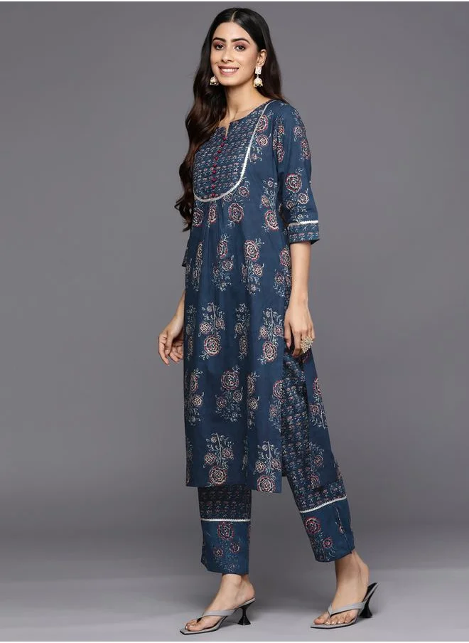 لباس All-Over Print Gotta Patti Kurta and Mid Rise Trousers Set by Styli
