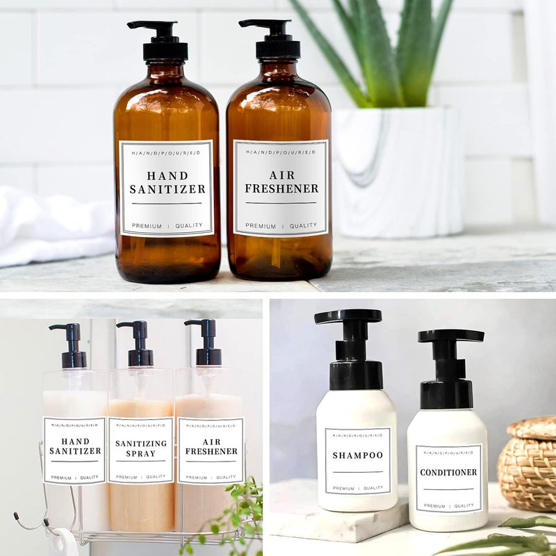 TESWEY 24 PCS Waterproof Hand Soap Labels, PVC Material Shampoo Labels for Glass or Plastic Spray Bottle, Minimalist Style Shampoo and Conditioner Dispenser Label Stickers for Bathroom (White) - Image 5