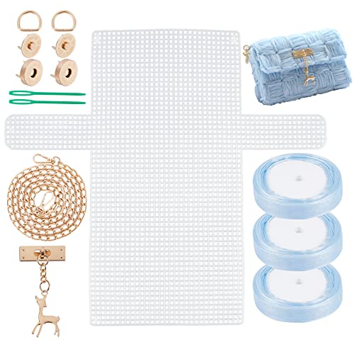 CHGCRAFT DIY Knitting Crochet Bags Kit Mesh Plastic Canvas Sheets Ribbon Set for DIY Craft Shoulder Bags Accessories Tool with Knitting Needle - Image 1