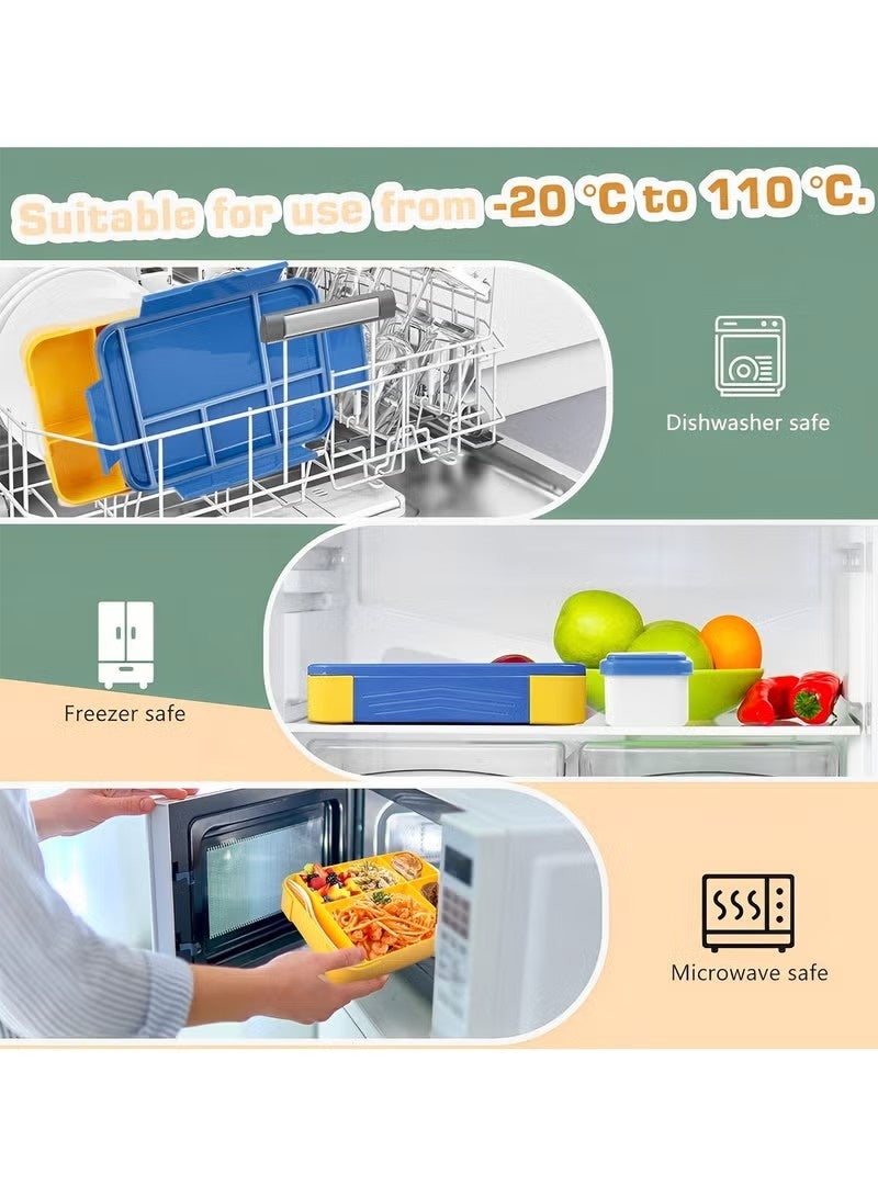 NIBEMINENT Bento Box, Lunch Box + lunch box+tableware for Kids, Bento Lunch Box Kids Adults，With Fork Spoon,Food-Safe Leakproof 5 Compartments and 1 Salad Dressing Containers,1330 ML (Blue) - Image 5