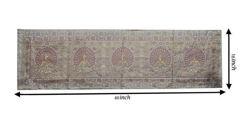 E - Ezra E Ezra Christmas Diwali Room Decor Gift Gold Banarasi Brocade Silk Table Runner for Dining Table 6 4 Seater Peacock Centre Table Top Rectangle 60x16 Inches 152x40 cm Grey 1 - Image 3