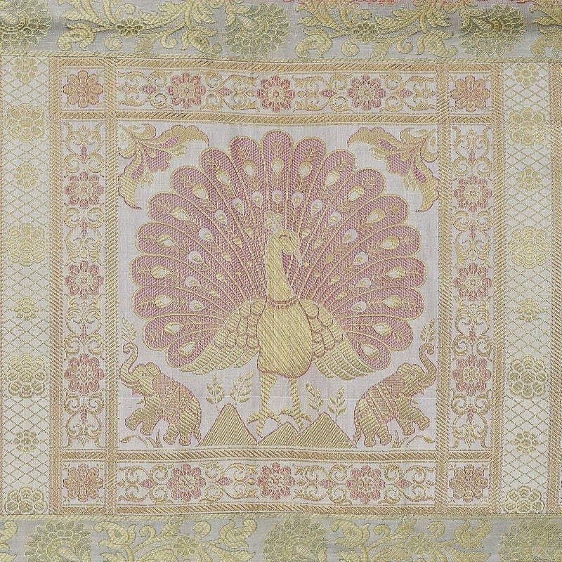 E - Ezra E Ezra Christmas Diwali Room Decor Gift Gold Banarasi Brocade Silk Table Runner for Dining Table 6 4 Seater Peacock Centre Table Top Rectangle 60x16 Inches 152x40 cm Grey 1 - Image 4