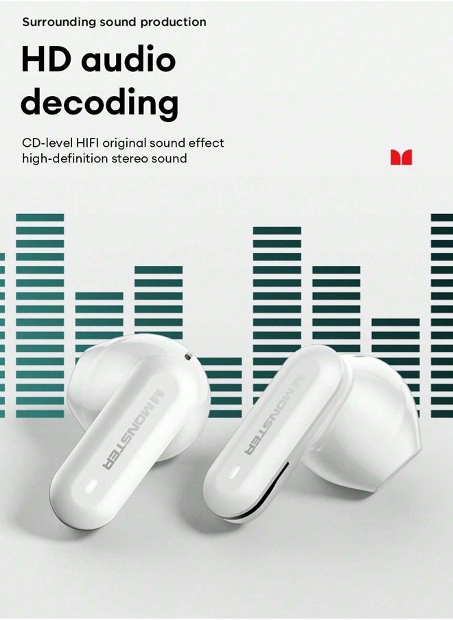 Monster - Monster XKT25 Wireless Bluetooth Earbuds Gaming Headphones Deep Bass Low Latency Game Headset with Built-in Microphone For Gaming Noise Canceling Headsets White - Image 1
