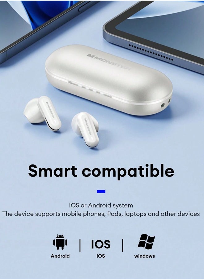 Monster - Monster XKT25 Wireless Bluetooth Earbuds Gaming Headphones Deep Bass Low Latency Game Headset with Built-in Microphone For Gaming Noise Canceling Headsets White - Image 1