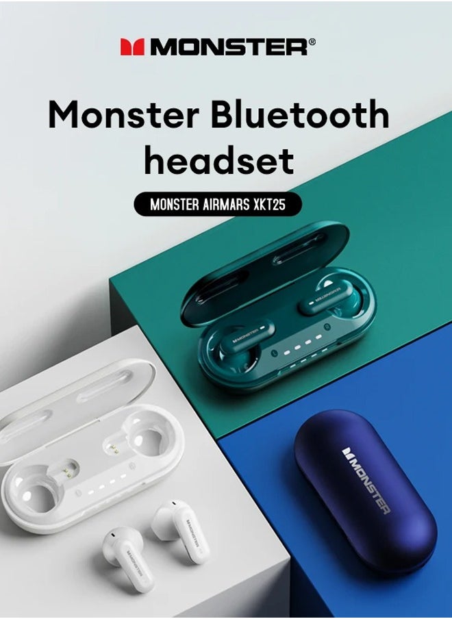 Monster - Monster XKT25 Wireless Bluetooth Earbuds Gaming Headphones Deep Bass Low Latency Game Headset with Built-in Microphone For Gaming Noise Canceling Headsets White - Image 1