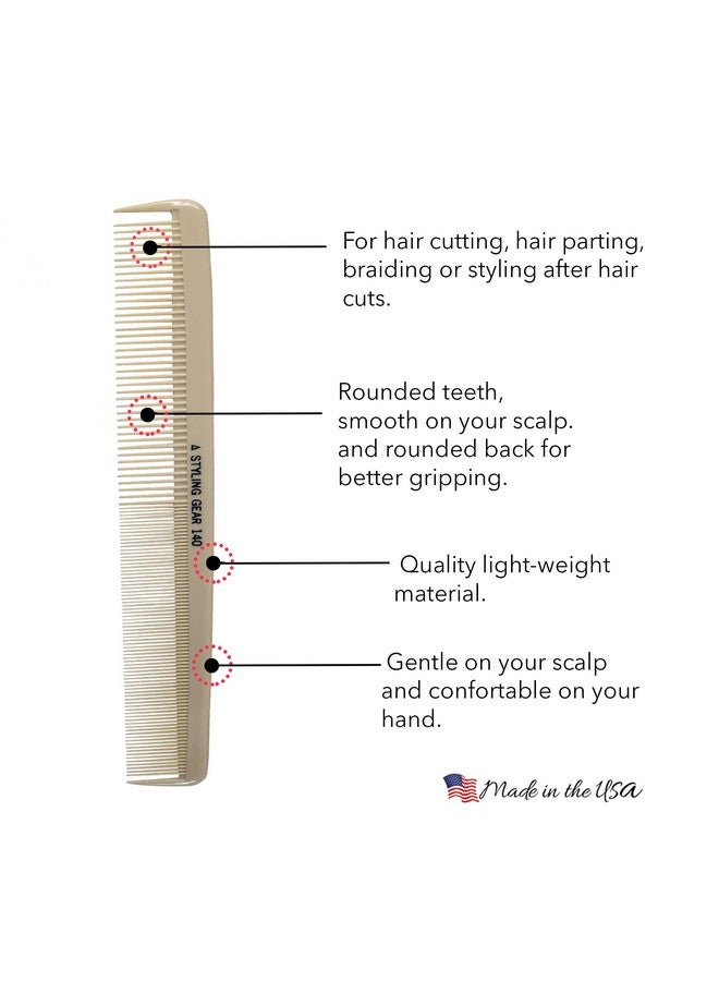 Styling Gear 140 Extra Large Barber Combs Hair Stylist Salon And Barbershop Parting Combs For Braiding Wide And Fine Teeth Hair Cutting Ivory Comb Set 6 Pc. - Image 3
