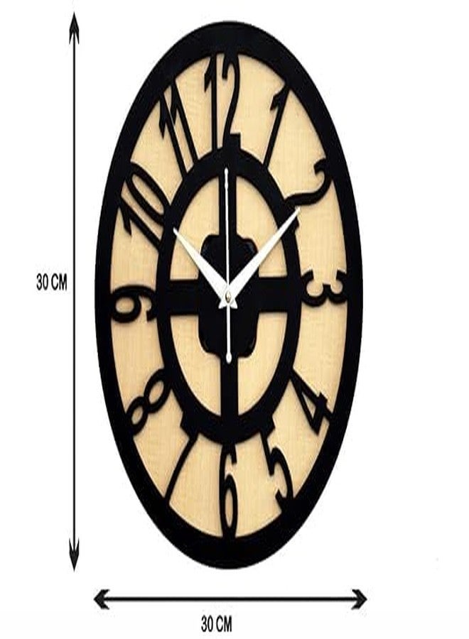 CLOCK HUB Wooden Black Circle Wall Clock for Home Decor - Stylish Vintage MDF Clock (Black Circle-03) - Image 2