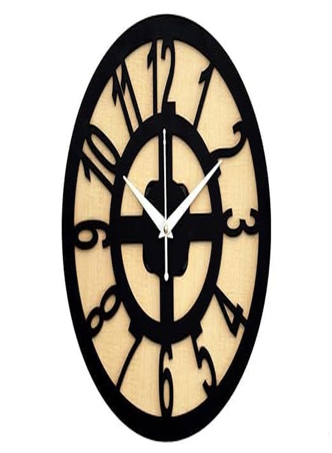 CLOCK HUB Wooden Black Circle Wall Clock for Home Decor - Stylish Vintage MDF Clock (Black Circle-03) - Image 1