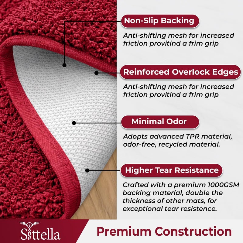 SITTELLA® Pack of 2 Premium 2000 GSM Microfiber Bathroom Mats (40x60 cm) | Ultra Soft Plush Bath Rug | Anti-Skid Backing | Super Water Absorbent & Quick Dry | Washable Bath Mat for Shower| Maroon - Image 4