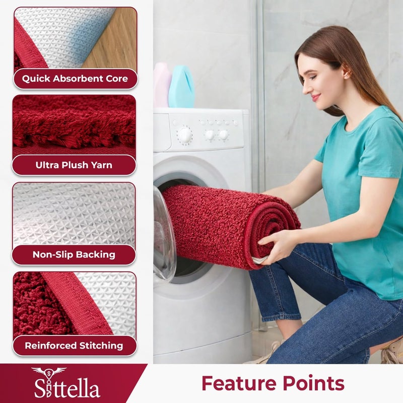 SITTELLA® Pack of 2 Premium 2000 GSM Microfiber Bathroom Mats (40x60 cm) | Ultra Soft Plush Bath Rug | Anti-Skid Backing | Super Water Absorbent & Quick Dry | Washable Bath Mat for Shower| Maroon - Image 5