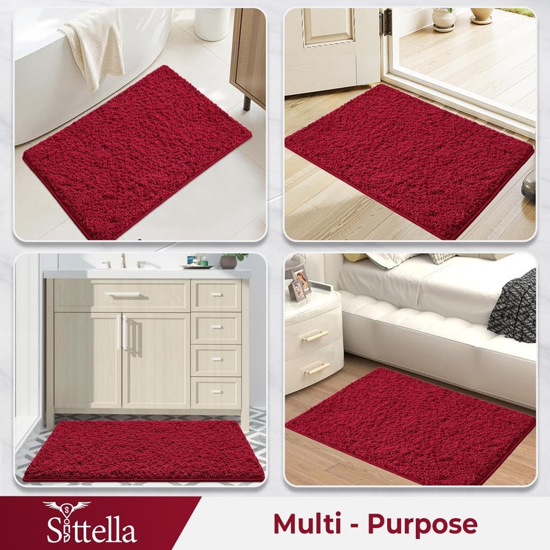 SITTELLA® Pack of 2 Premium 2000 GSM Microfiber Bathroom Mats (40x60 cm) | Ultra Soft Plush Bath Rug | Anti-Skid Backing | Super Water Absorbent & Quick Dry | Washable Bath Mat for Shower| Maroon - Image 3