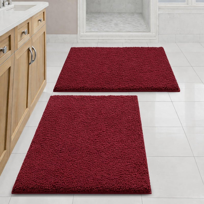 SITTELLA® Pack of 2 Premium 2000 GSM Microfiber Bathroom Mats (40x60 cm) | Ultra Soft Plush Bath Rug | Anti-Skid Backing | Super Water Absorbent & Quick Dry | Washable Bath Mat for Shower| Maroon - Image 1