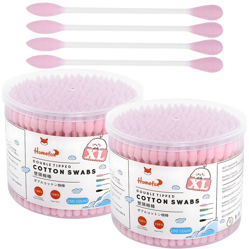 HOMEFOX XL Pink Thick Cotton Swabs Pointed Precision  500 Count Extra Large  Pointy Organic Cotton Buds Double Side Tightly Wrapped Cotton Tips Paper Stick CrueltyFree XL Pointy  Round Pink