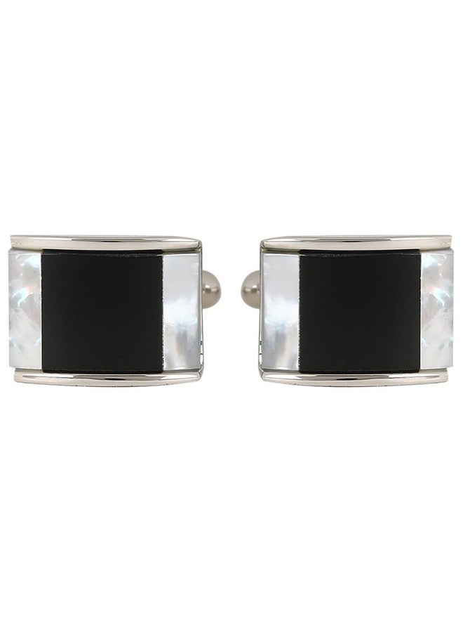 Peluche Natural Mother of Pearl Stone (Semi-precious) & Black Onyx Stone Cufflinks for Men - Image 5