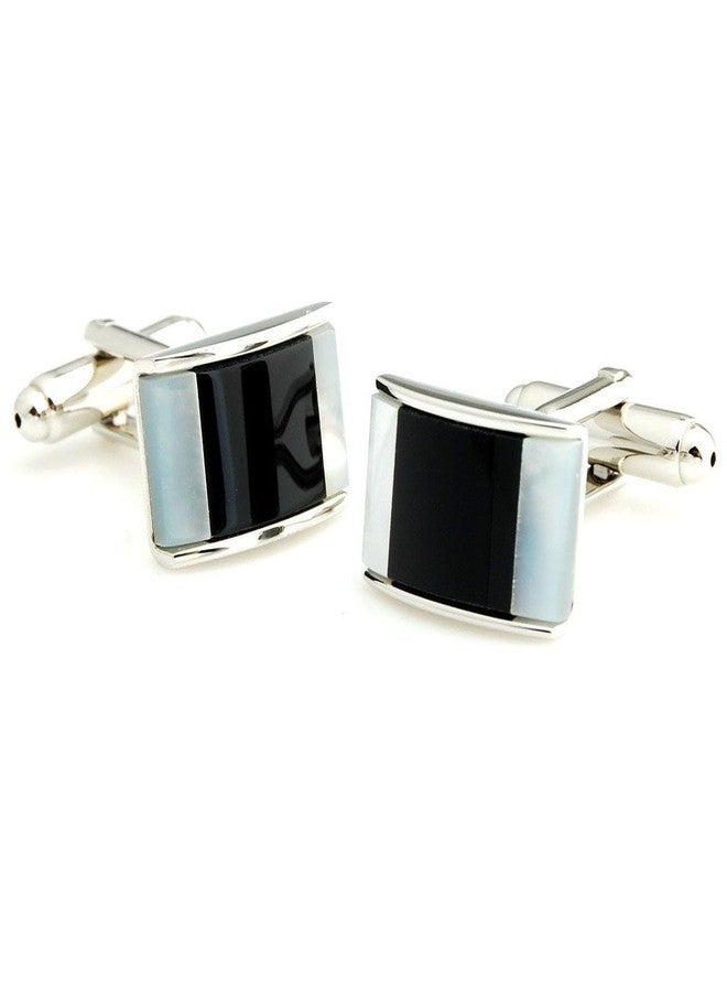 Peluche Natural Mother of Pearl Stone (Semi-precious) & Black Onyx Stone Cufflinks for Men - Image 1