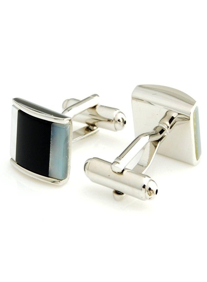 Peluche Natural Mother of Pearl Stone (Semi-precious) & Black Onyx Stone Cufflinks for Men - Image 3