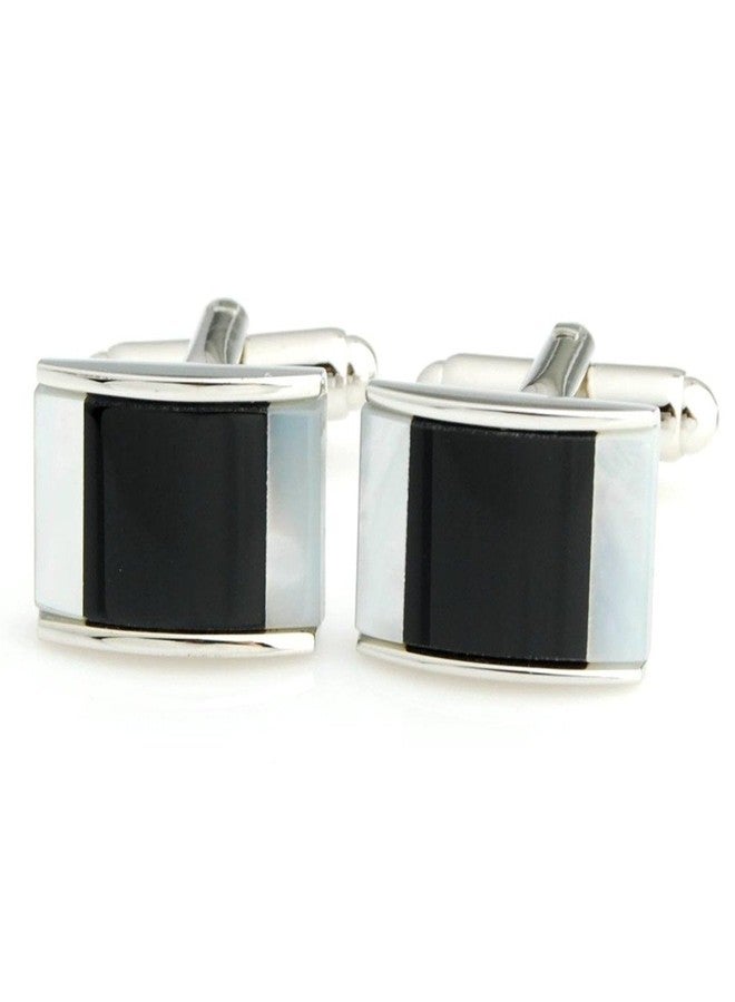 Peluche Natural Mother of Pearl Stone (Semi-precious) & Black Onyx Stone Cufflinks for Men - Image 2
