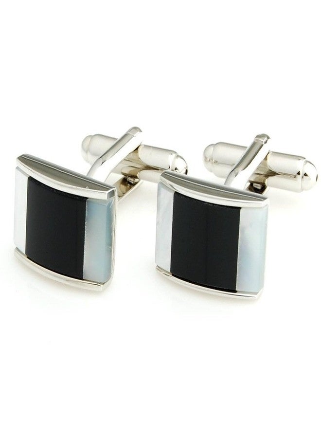 Peluche Natural Mother of Pearl Stone (Semi-precious) & Black Onyx Stone Cufflinks for Men - Image 4
