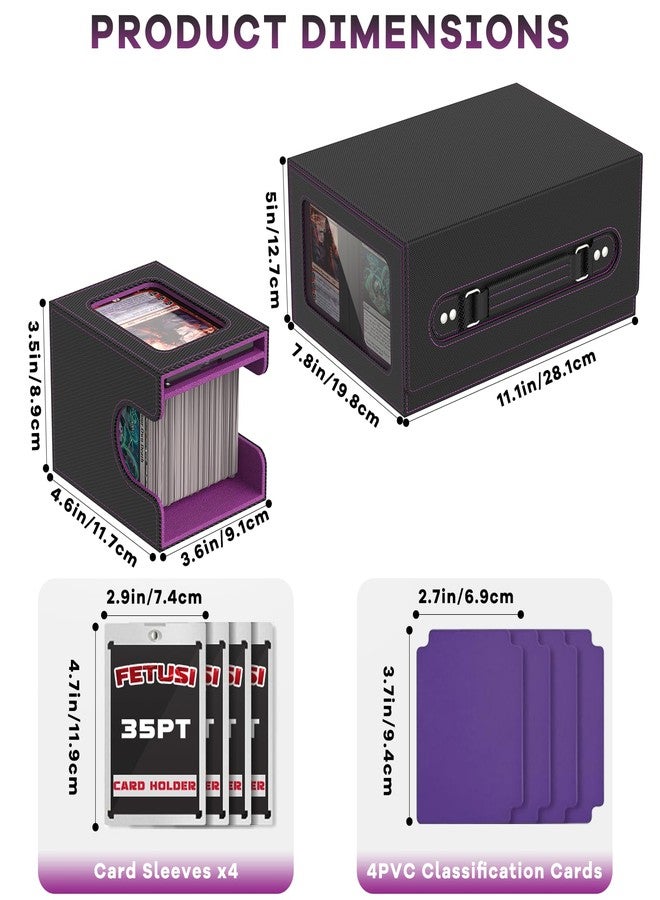 FETUSI Commander Deck Box for MTG Fits 400+ Double-Sleeved Card Storage, 4 IN 1 Removable Card Case with Multi-purpose Deck Case, Display Window for TCG/PTCG/EDH, 4 Magnetic One Touch Holders(Black Purple) - Image 2