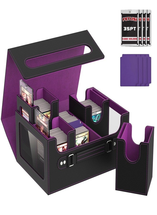 FETUSI Commander Deck Box for MTG Fits 400+ Double-Sleeved Card Storage, 4 IN 1 Removable Card Case with Multi-purpose Deck Case, Display Window for TCG/PTCG/EDH, 4 Magnetic One Touch Holders(Black Purple) - Image 1