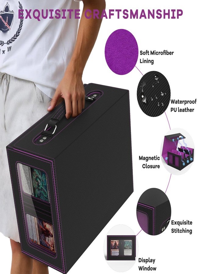 FETUSI Commander Deck Box for MTG Fits 400+ Double-Sleeved Card Storage, 4 IN 1 Removable Card Case with Multi-purpose Deck Case, Display Window for TCG/PTCG/EDH, 4 Magnetic One Touch Holders(Black Purple) - Image 4