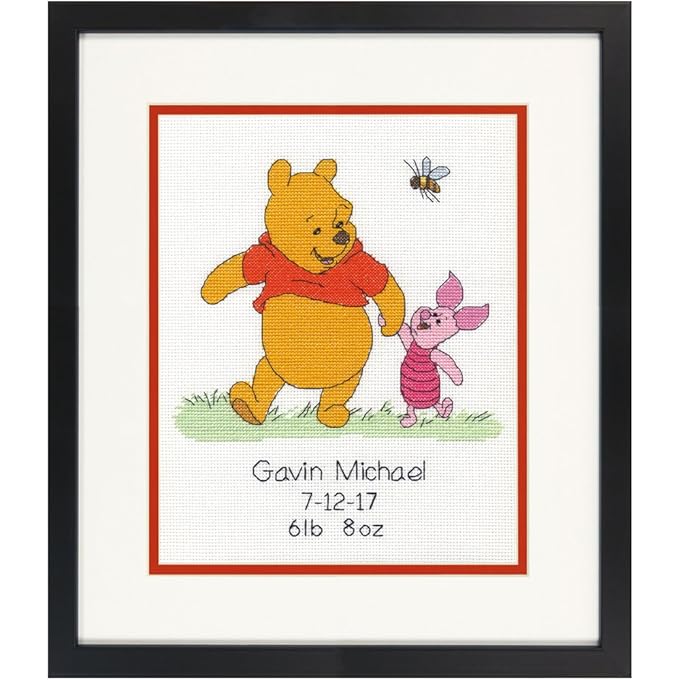 70-35357 Disney Winnie The Pooh Birth Record Counted Cross Stitch Kit, Winnie The Pooh Cross Stitch, 8" x 10"