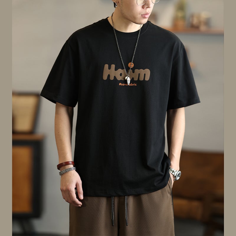 Short-Sleeved T-Shirt Men'S Loose Trendy Brand American Heavy-Duty Foaming Printed Half-Sleeved T-Shirt Top - Image 1