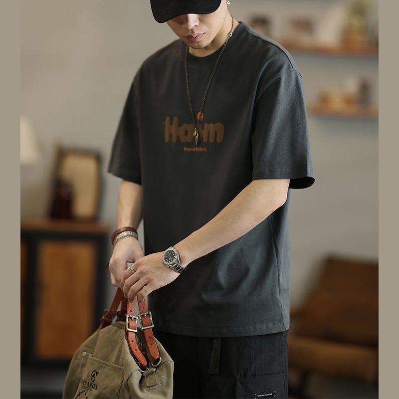 Short-Sleeved T-Shirt Men'S Loose Trendy Brand American Heavy-Duty Foaming Printed Half-Sleeved T-Shirt Top - Image 3