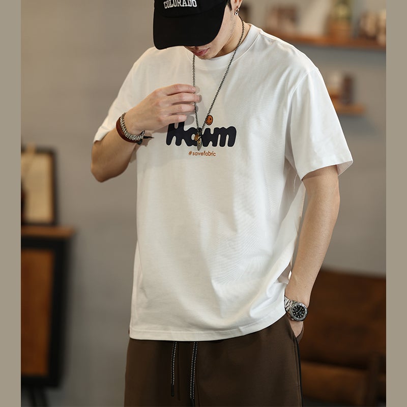 Short-Sleeved T-Shirt Men'S Loose Trendy Brand American Heavy-Duty Foaming Printed Half-Sleeved T-Shirt Top - Image 5