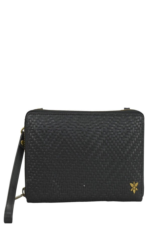 Anna by Anuschka Heritage Collection Women’s Genuine Leather Organizer Wallet with RFID Blocking - Embossed Woven Diamond Black