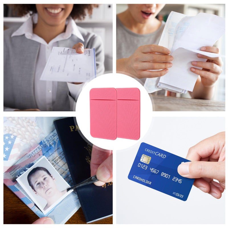 2Pcs Pink Elastic Sticky Wallet Phone Back Pocket Holder for Credit Cards Travel - Image 4