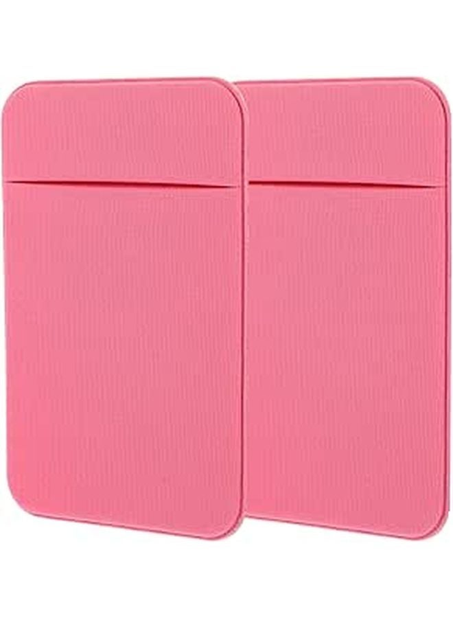 2Pcs Pink Elastic Sticky Wallet Phone Back Pocket Holder for Credit Cards Travel - Image 1