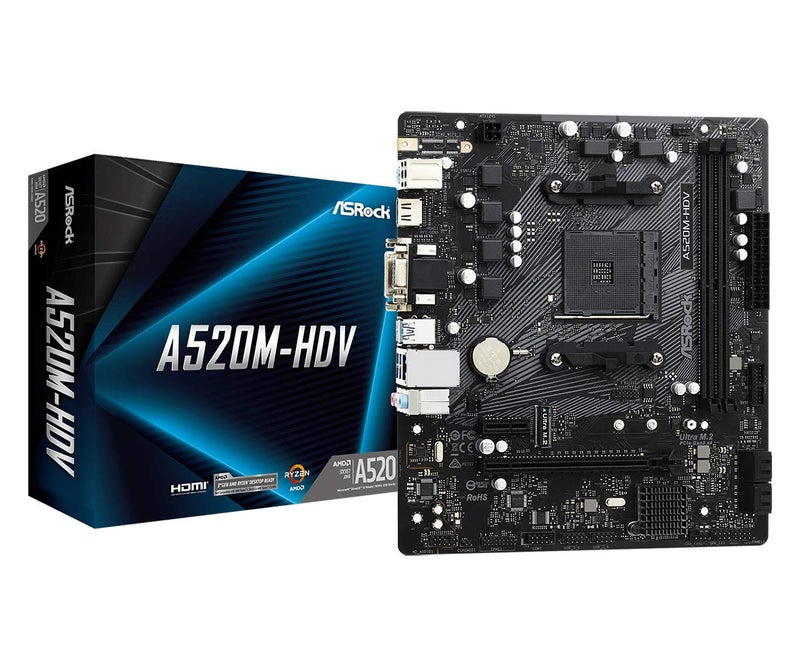 لوحة أم ASRock A520MHDV تدعم معالج AMD AM4 Ryzen 3000 و 4000 GSeries و 5000 و 5000 GSeries مع ذاكرة تخزين 32 جيجابايت