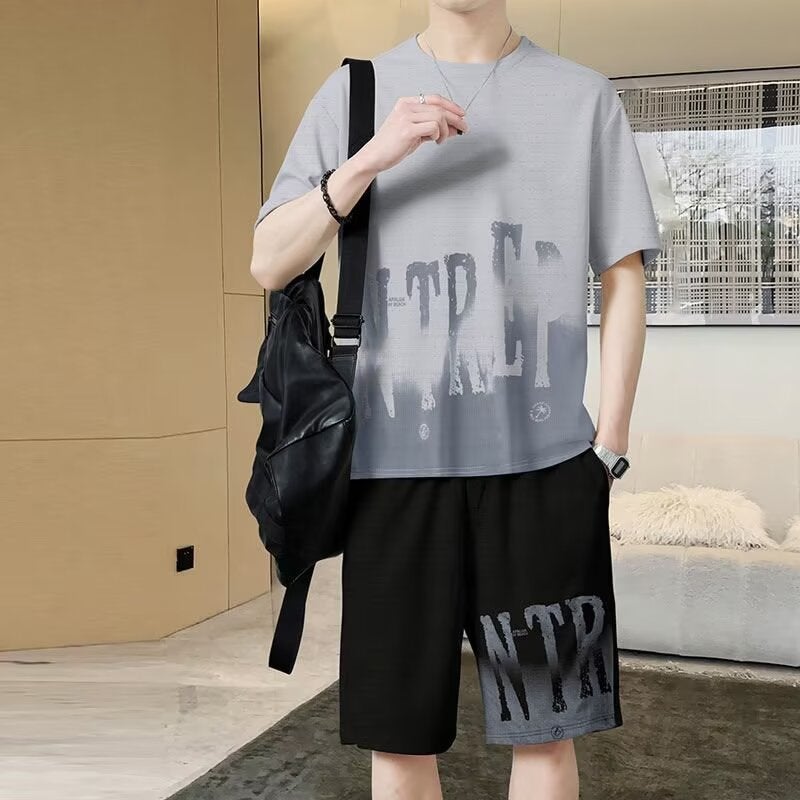 Sportswear Suit Men'S Summer Short-Sleeved T-Shirt Basketball Clothes Casual Shorts Two-Piece Korean Fashionable 2024 - Image 1