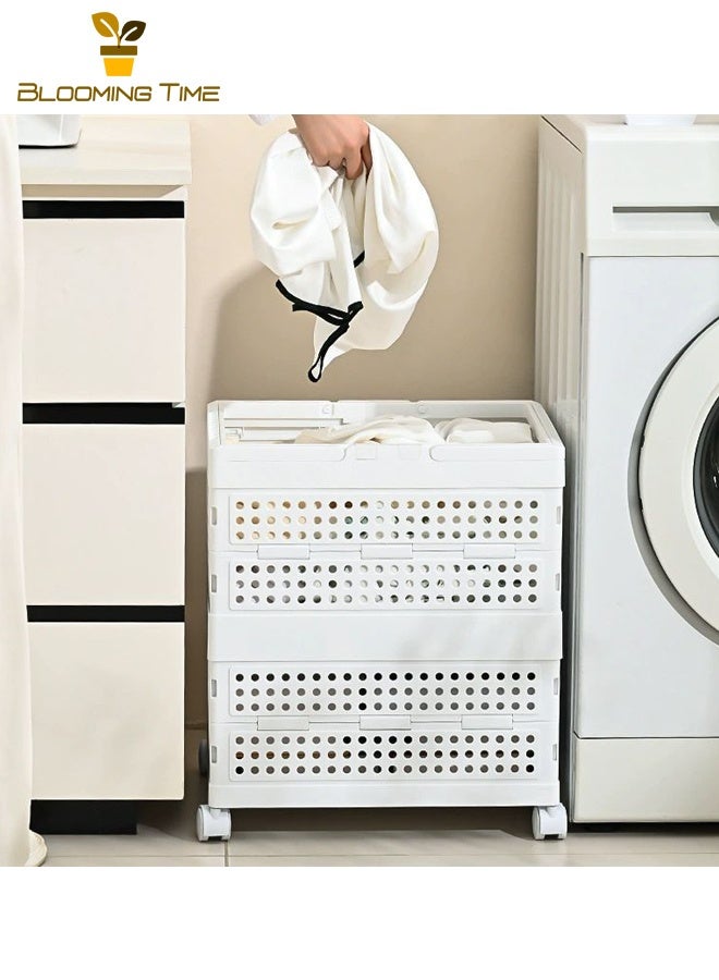 بلومنغ تايم سلة تخزين قابلة للطي مع عجلات قابلة للإزالة صندوق تخزين منزلي المحمولة أشتات سلة التخزين سلة التخزين (أبيض) - Image 3